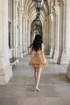 Ballerina |  Beige Tulle Mini Dress with 3D Applique Avalabel
