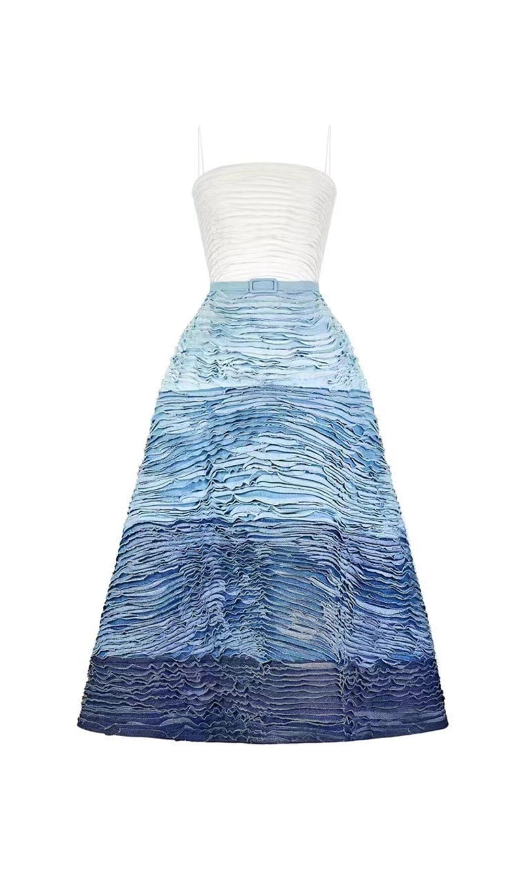 BLUE RIPPLE HALTER MIDI DRESS Avalabel