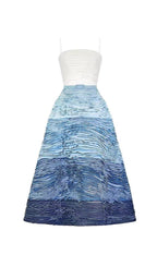 BLUE RIPPLE HALTER MIDI DRESS Avalabel