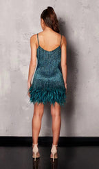 EMERALD TASSEL FEATHER MINI DRESS Avalabel