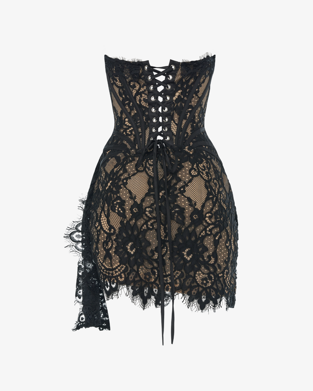 Black Lace Corset Draped Mini Dress Avalabel