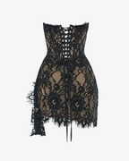 Black Lace Corset Draped Mini Dress Avalabel