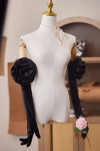 3D Rose Decor Black Velvet Long Gloves Avalabel