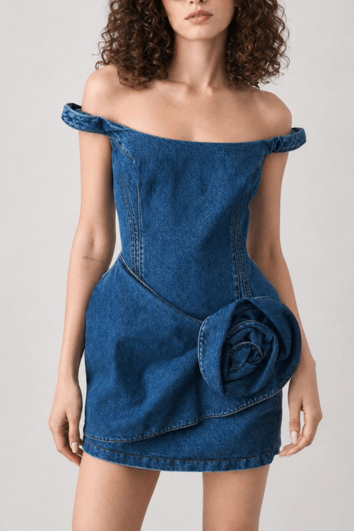 Chloe Off Shoulder 3D Rose Detail Corset Draped Mini Dress Avalabel