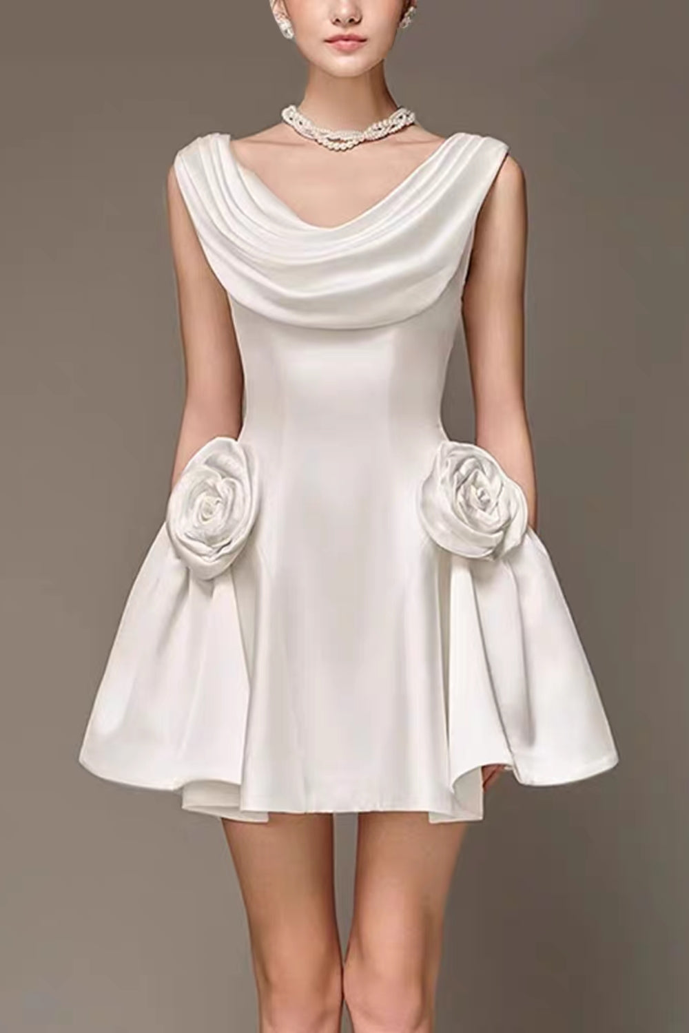 3D Flower Pleated Sleeveless Mini Dress Avalabel