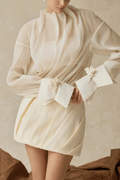 Ivory Bow Detail Long Sleeve Two Piece Skirt Set Avalabel