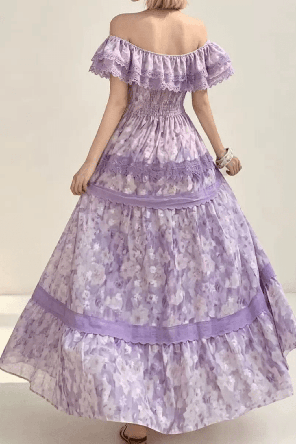 Kate Off Shoulder Ruffled Trim Floral Tiered Dress Avalabel