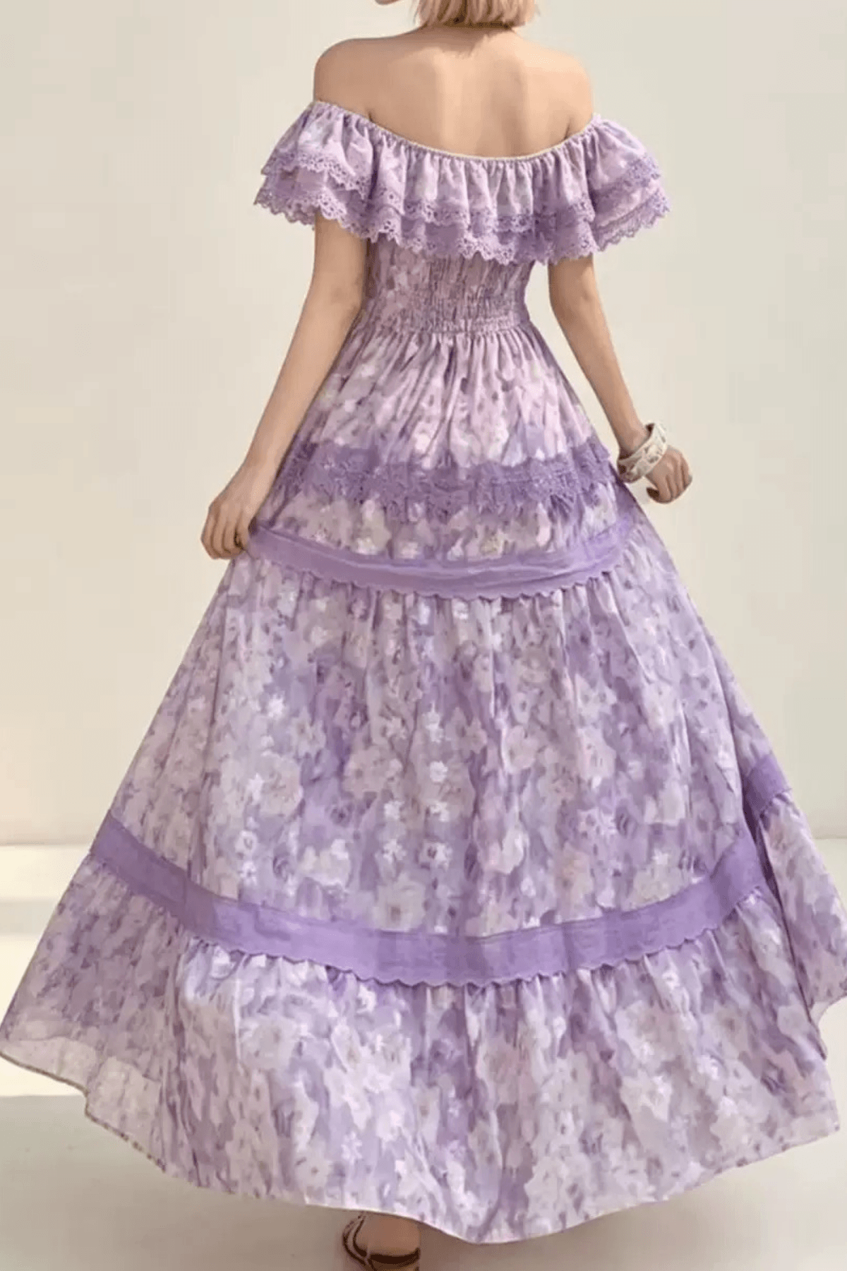 Kate Off Shoulder Ruffled Trim Floral Tiered Dress Avalabel
