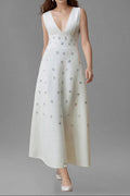 Lily Diamond V-Neck Midi Dress in White Avalabel