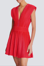 V-Neck Sleeveless Flared Knit Mini Dress in Red Avalabel