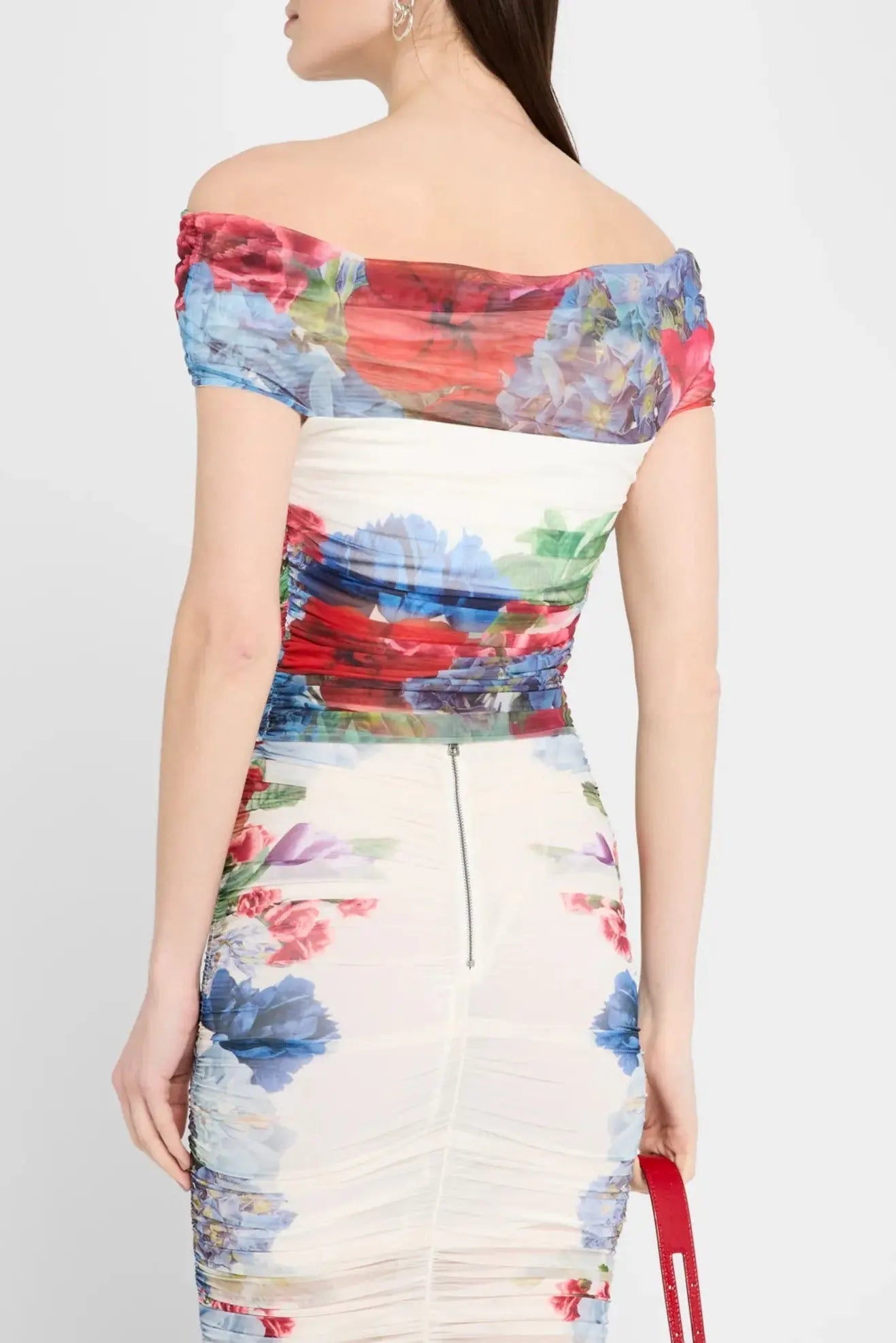 shirley white Off-Shoulder floral print Ruched Top skirt set Avalabel