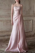 Mermaid Ruched Strapless Beading Pink Prom Dress Avalabel