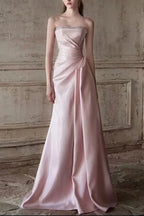 Mermaid Ruched Strapless Beading Pink Prom Dress Avalabel