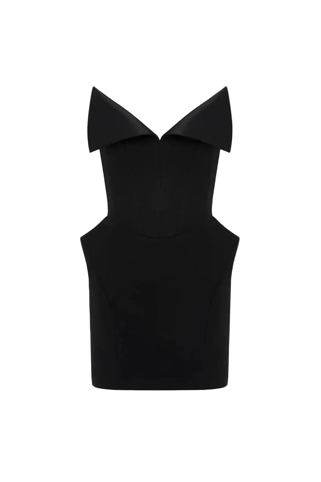 laura Folded Collar Corset Mini Dress in Black Avalabel