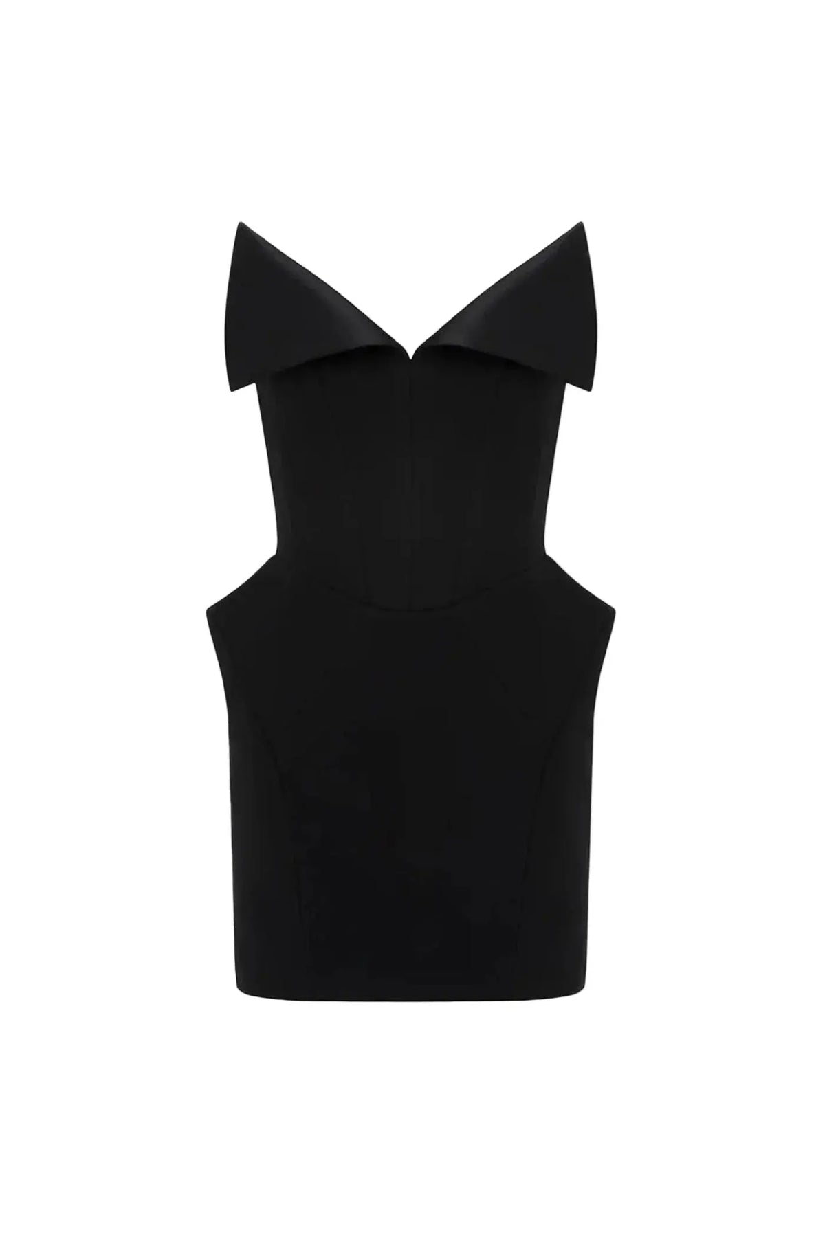 laura Folded Collar Corset Mini Dress in Black Avalabel