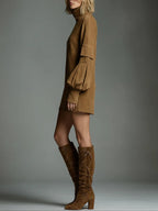 Loose turtleneck mini dress made of suede Avalabel