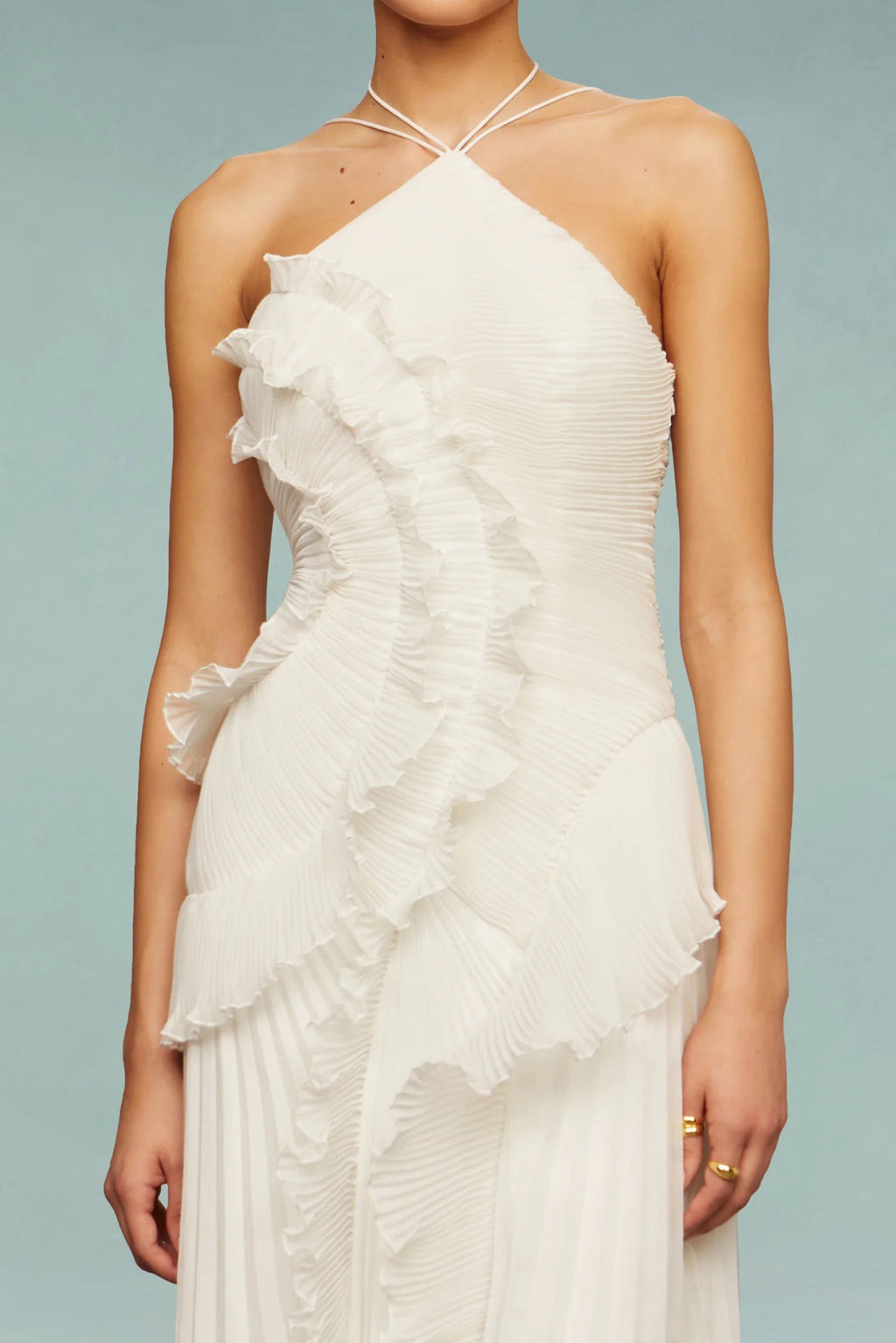 Alva Sleeveless Folds Slit Maxi Dress in Light White Avalabel