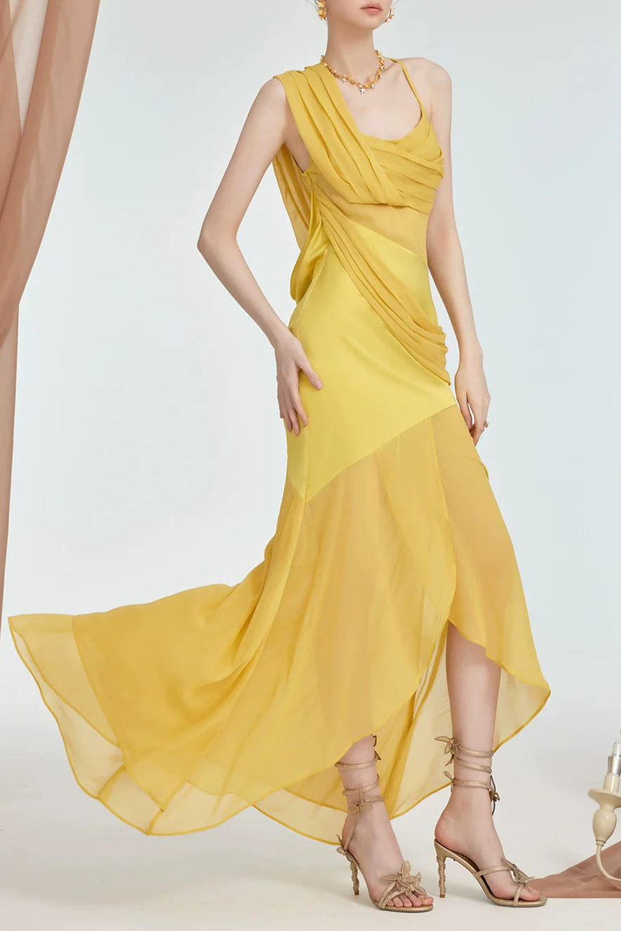 Victoria Backless Irregular Hem Maxi Dress in Yellow Avalabel