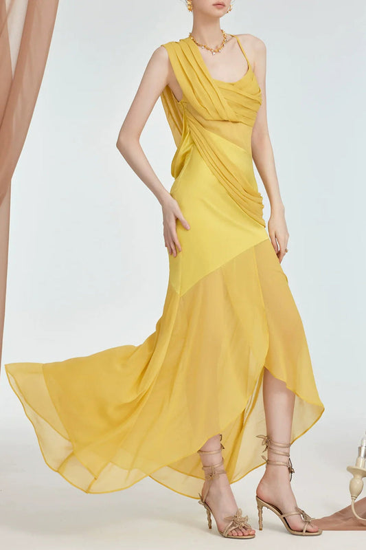 Victoria Backless Irregular Hem Maxi Dress in Yellow