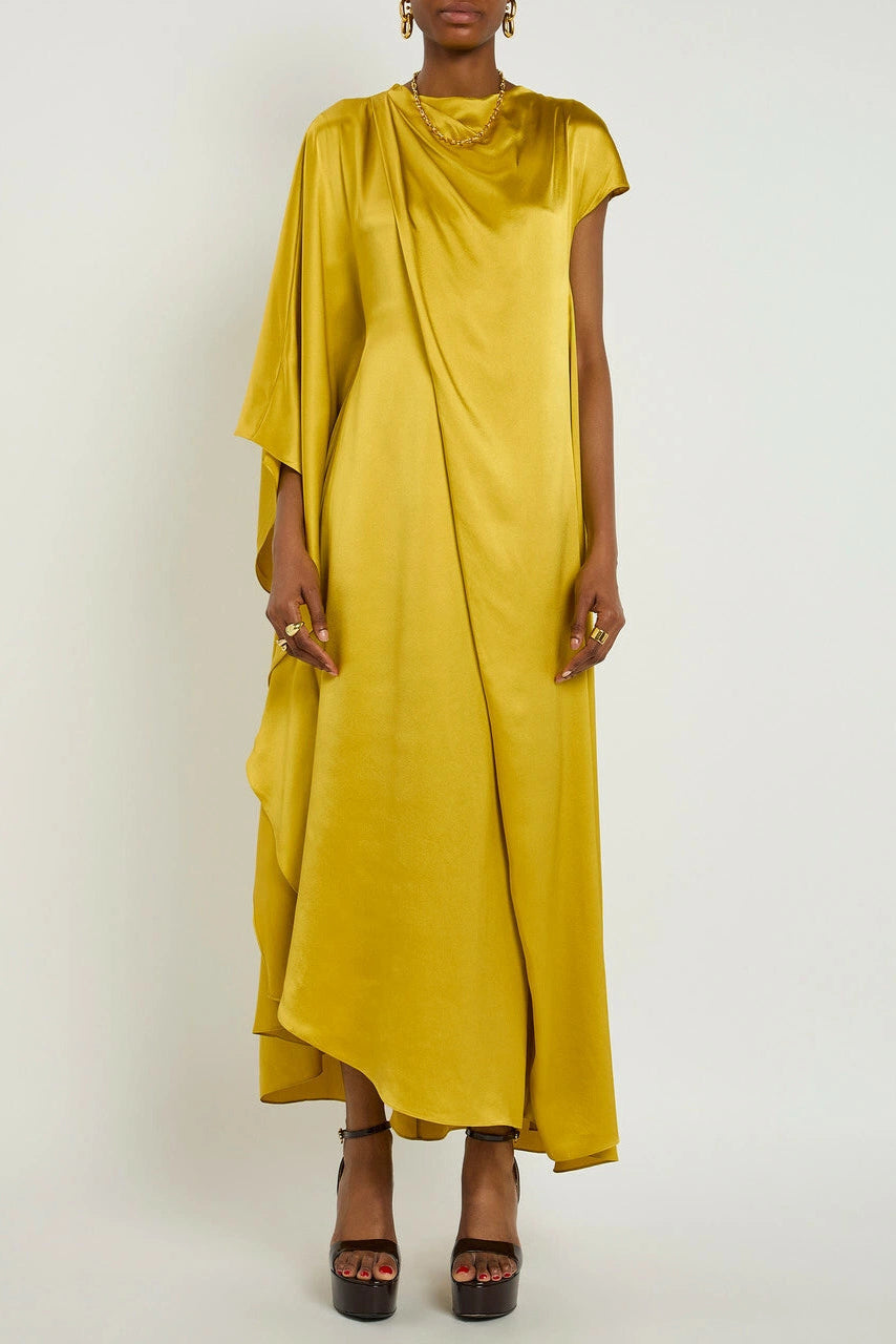 Yellow Draped Silk Maxi Dress Soraya