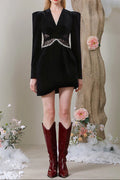 quintina black Lace V-Neck Asymmetry mini blazer dress Avalabel