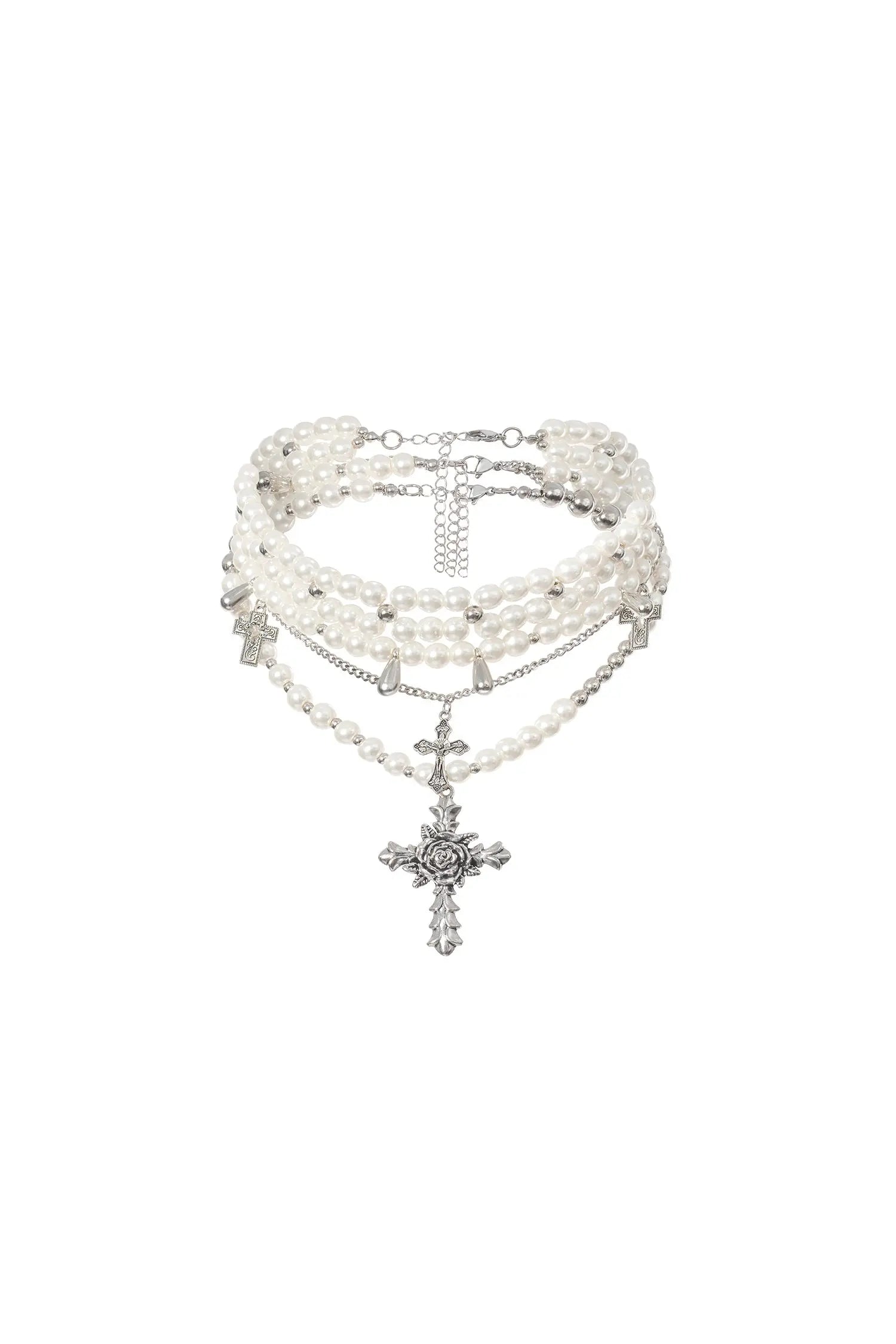 Julia Triple Pearls Cross Necklace Avalabel