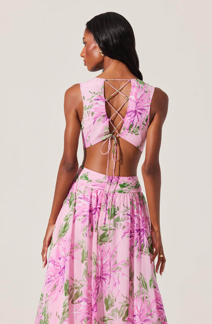 Alyssa Ruffle Floral Cutout Maxi Dress in Pink
