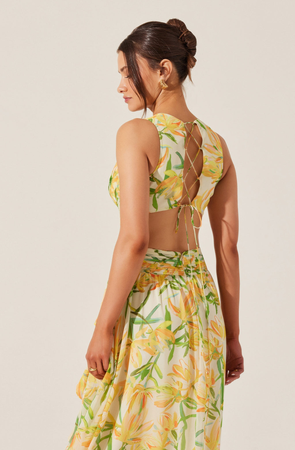 Alyssa Ruffle Floral Cutout Maxi Dress in Yellow Avalabel