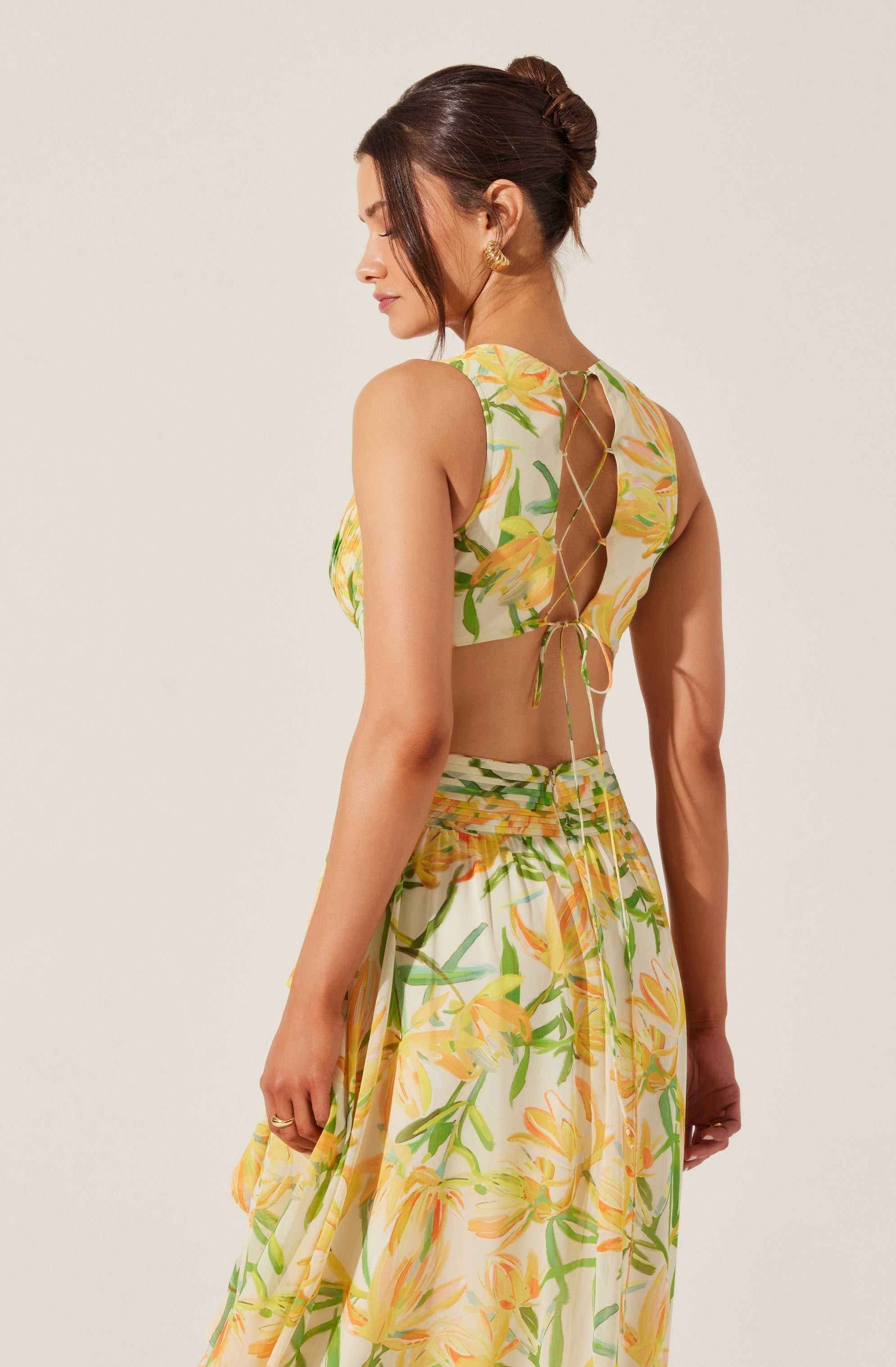 Alyssa Ruffle Floral Cutout Maxi Dress in Yellow Avalabel