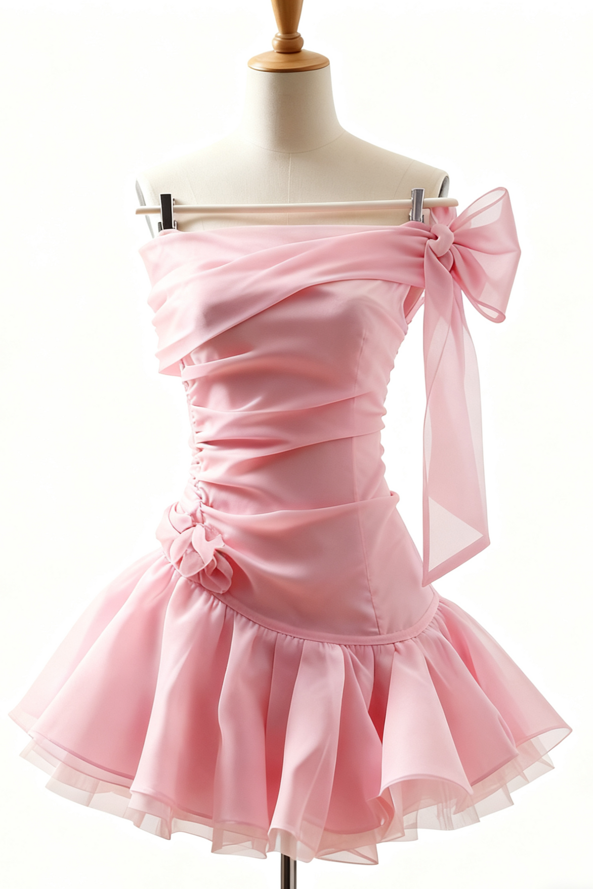 Ellen Off-Shoulder Mesh Tulle Tutu Mini Dress in Pink Avalabel