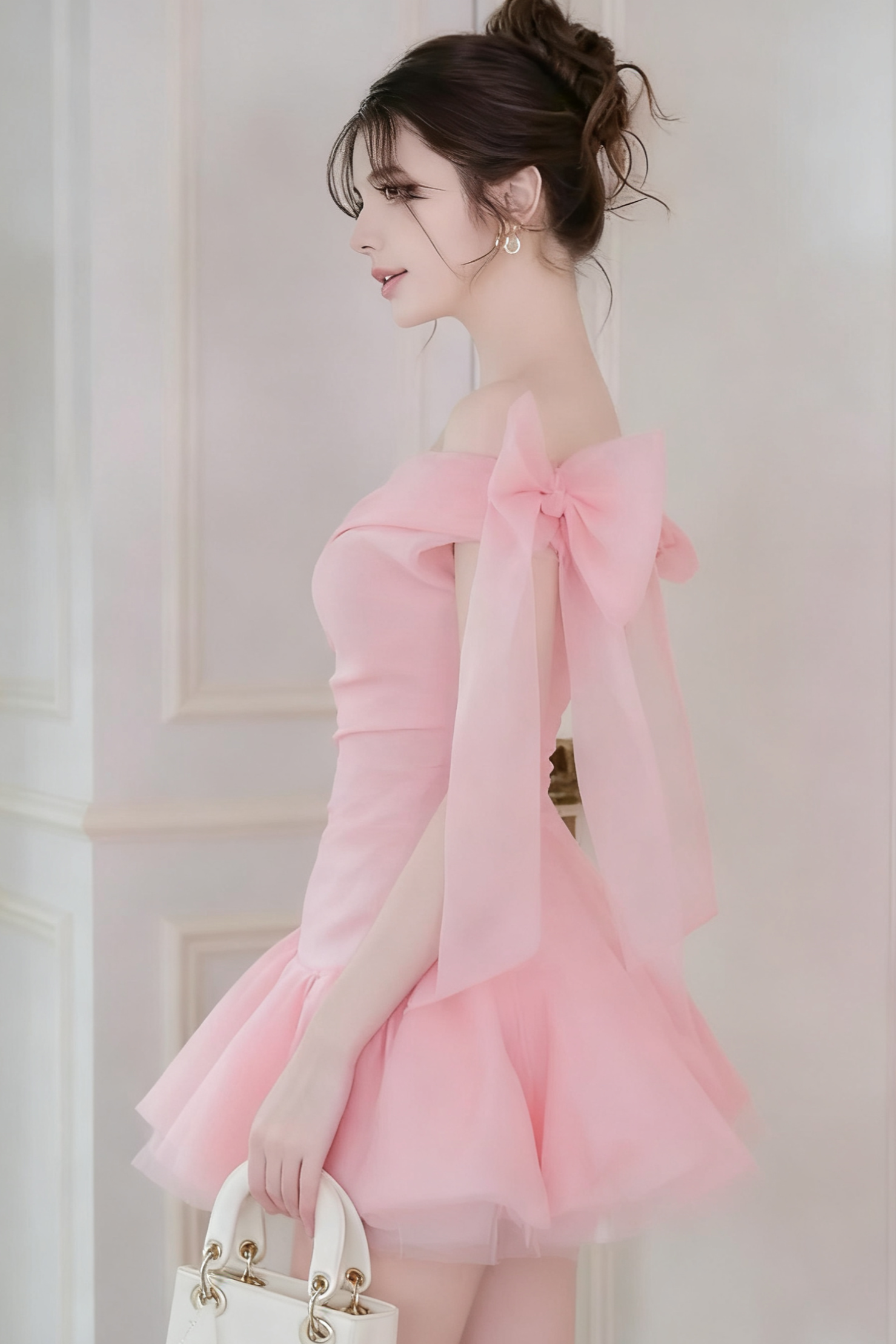 Ellen Off-Shoulder Mesh Tulle Tutu Mini Dress in Pink Avalabel