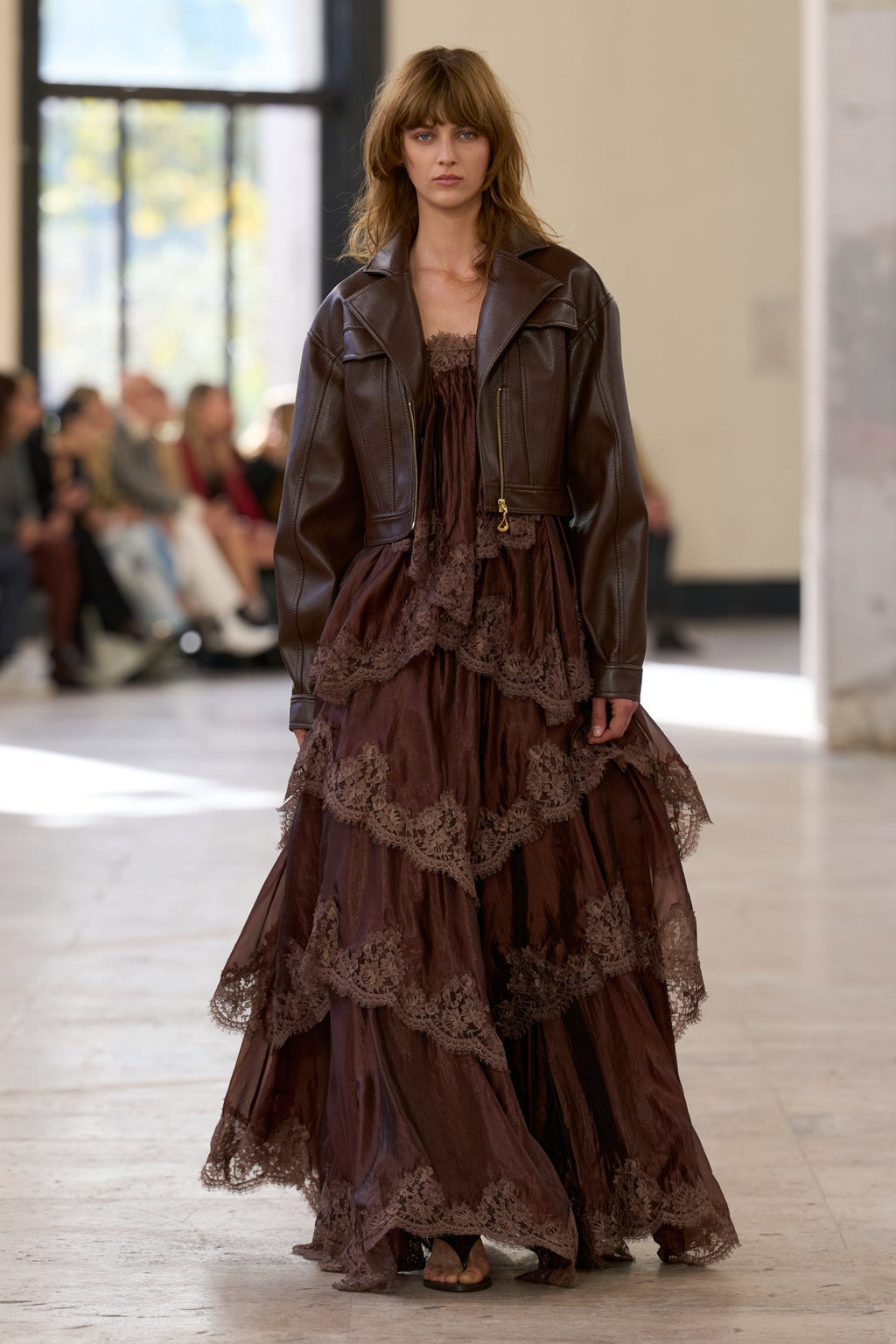 Chocolate Brown Tiered Lace Maxi Dress Avalabel