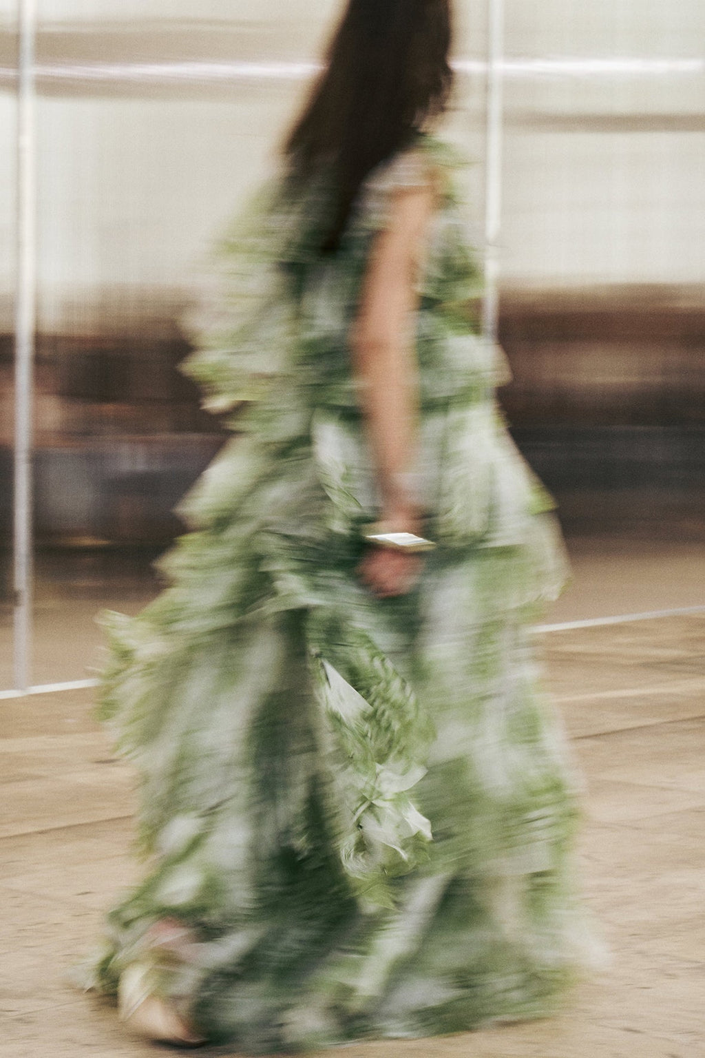 Claire Green Floral Print Pleated Layer Maxi Dress Avalabel