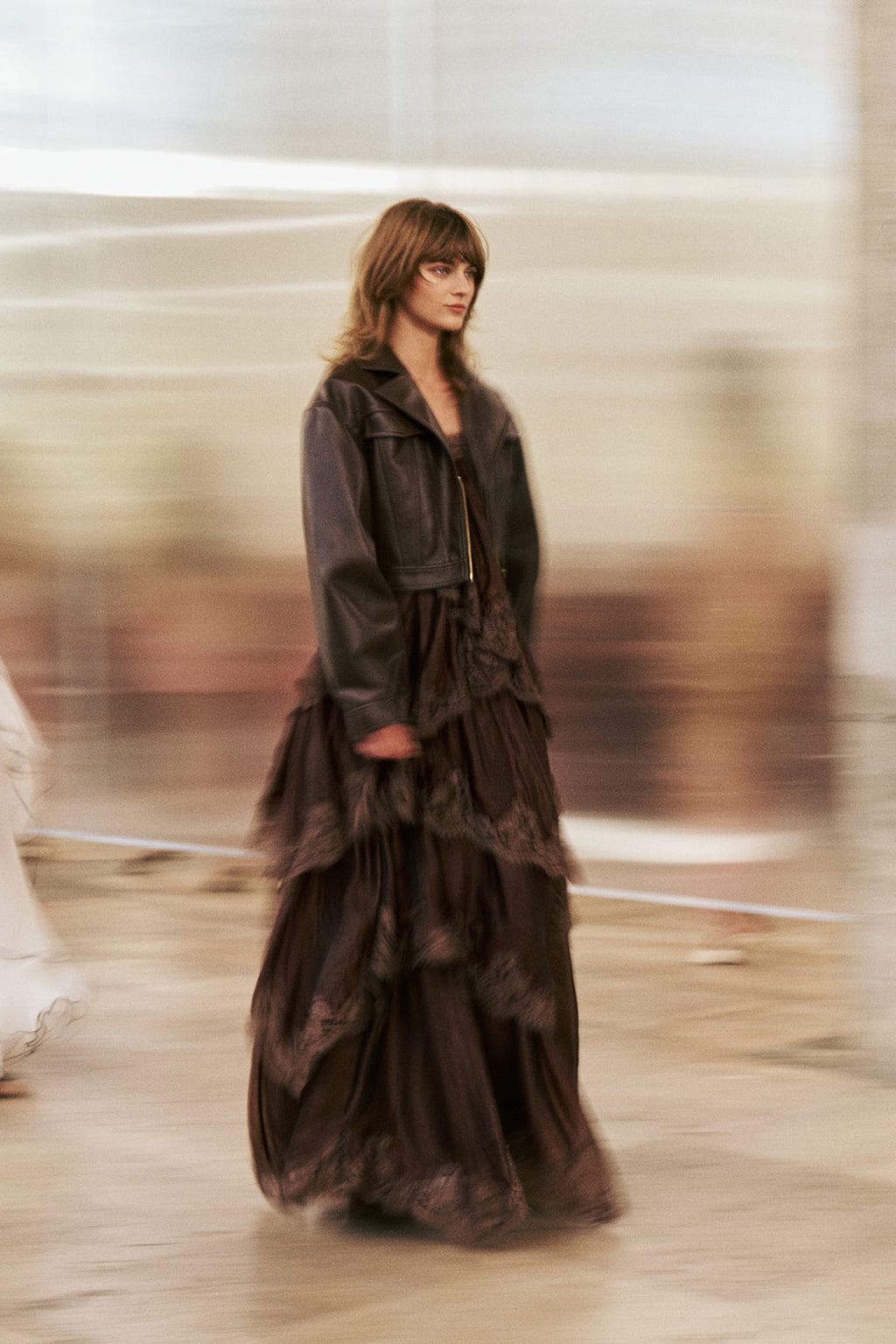 Chocolate Brown Tiered Lace Maxi Dress Avalabel