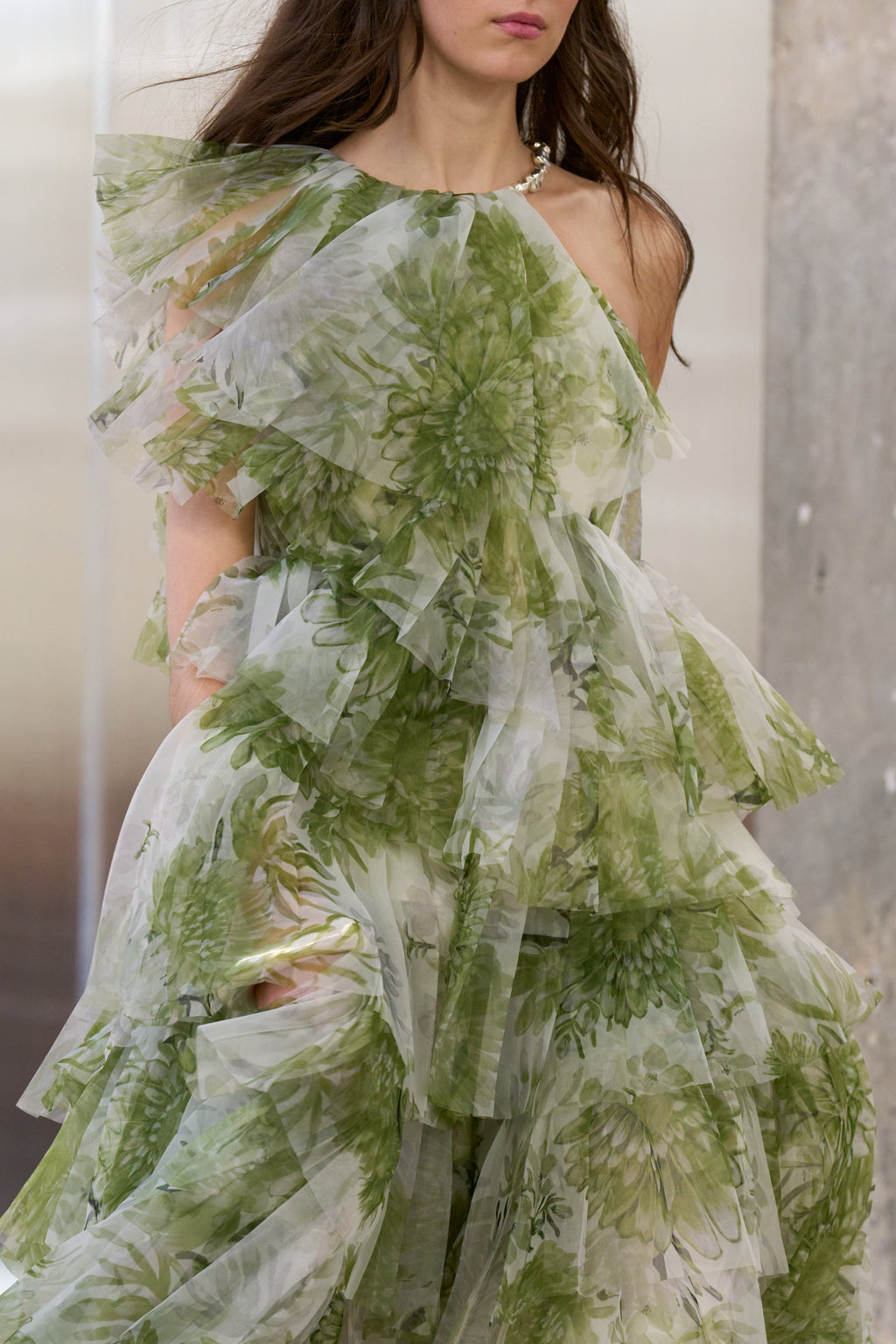 Claire Green Floral Print Pleated Layer Maxi Dress Avalabel