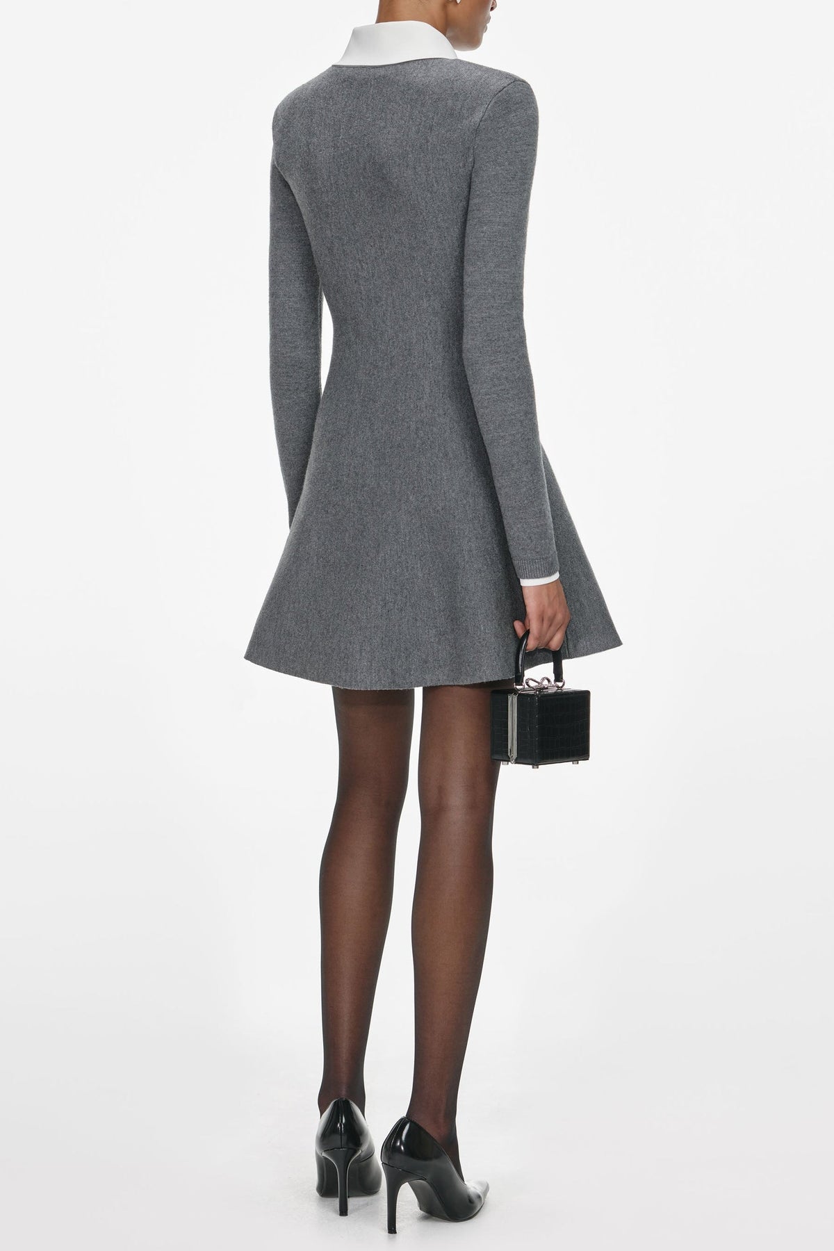 Winni Grey Crochet Flower Collared Knit Mini Dress Avalabel