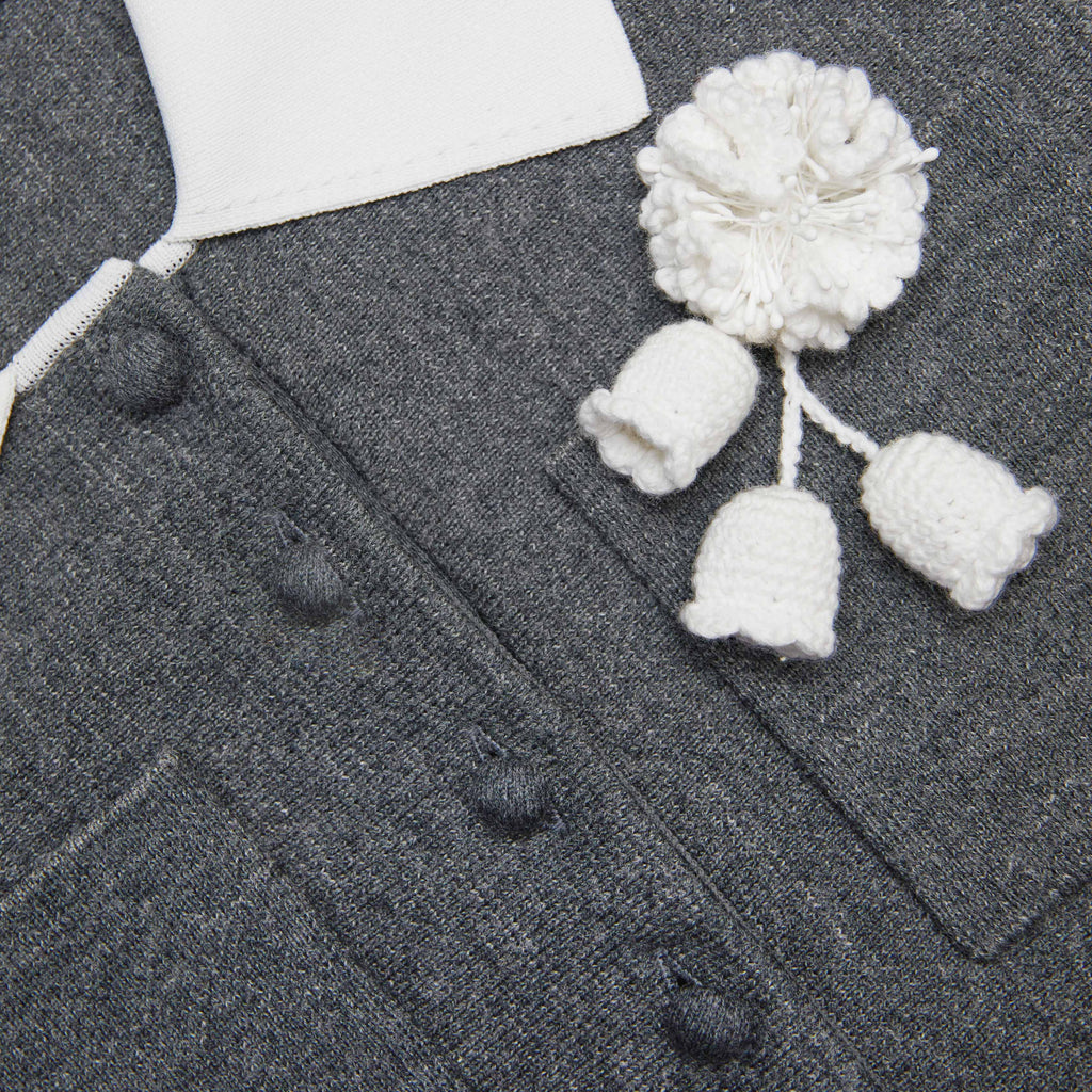 Winni Grey Crochet Flower Collared Knit Mini Dress Avalabel