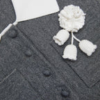 Winni Grey Crochet Flower Collared Knit Mini Dress Avalabel