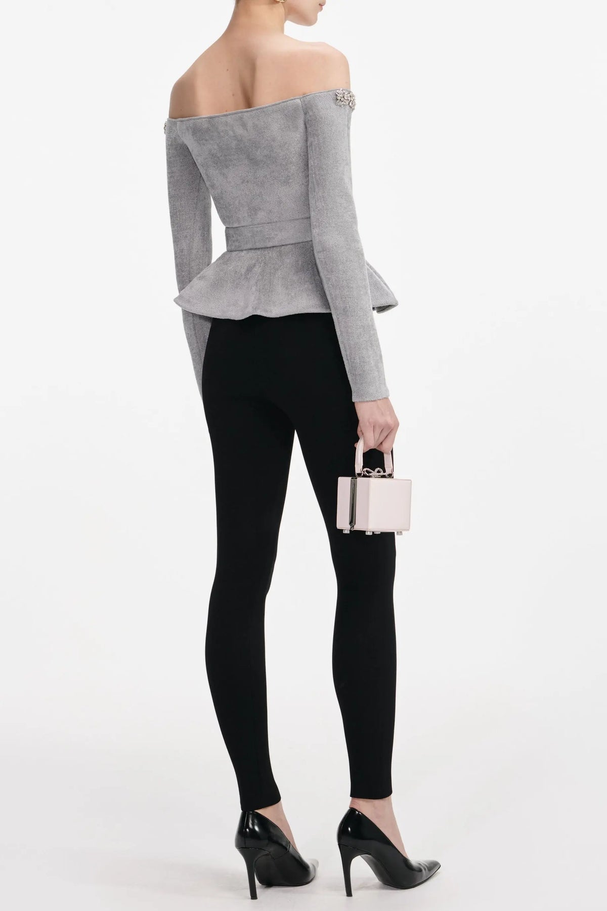 molly Grey Chenille Knit Crystal Trim Top Avalabel