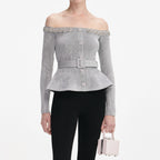 molly Grey Chenille Knit Crystal Trim Top Avalabel