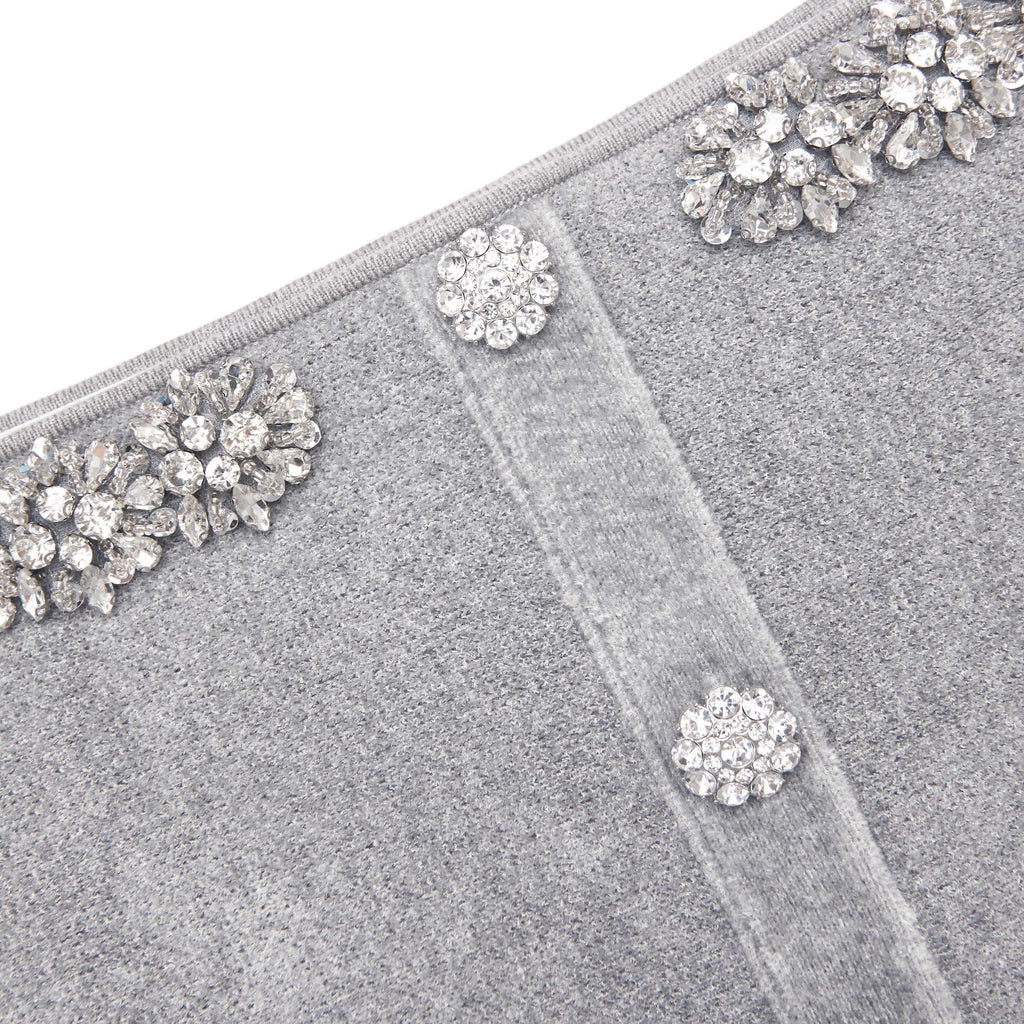 molly Grey Chenille Knit Crystal Trim Top Avalabel