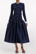 Jane Navy Knit Taffeta Midi Dress Avalabel