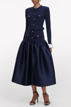 Jane Navy Knit Taffeta Midi Dress Avalabel