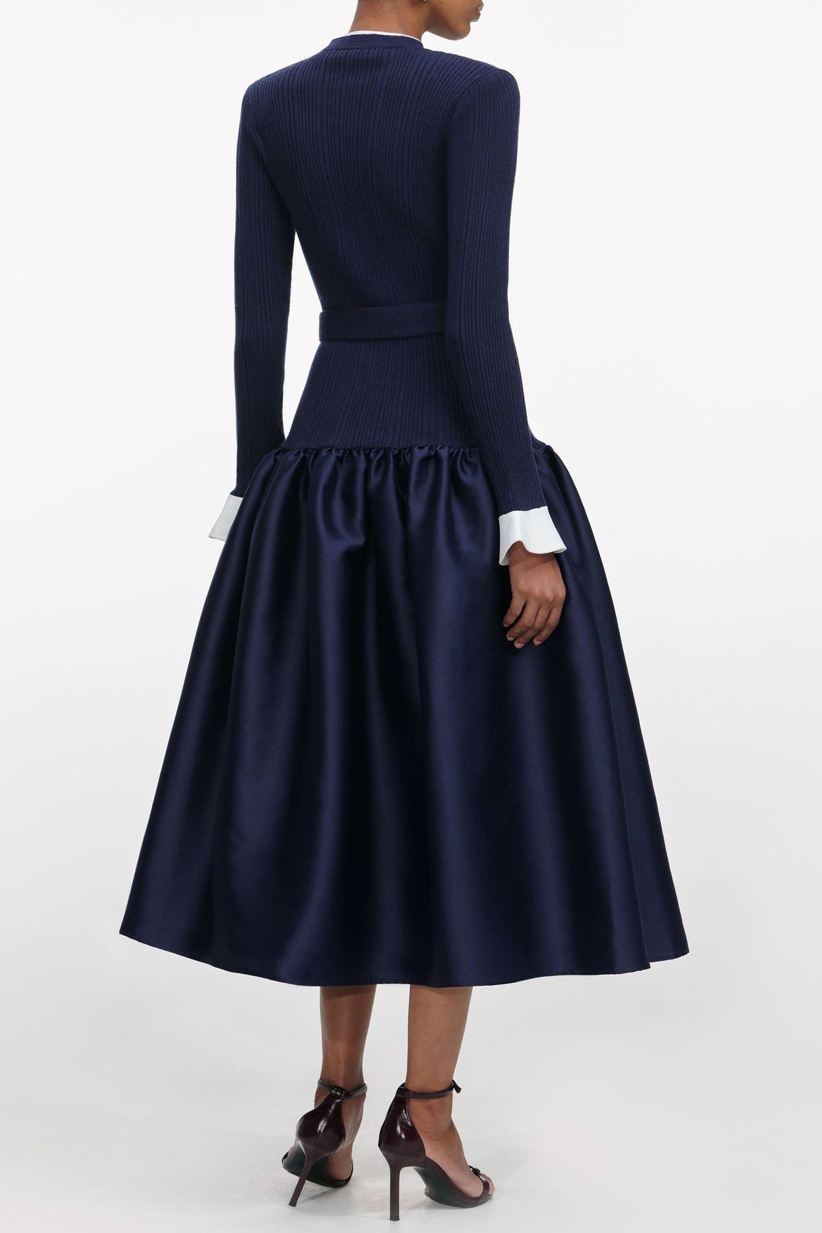 Jane Navy Knit Taffeta Midi Dress Avalabel