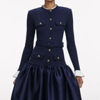 Jane Navy Knit Taffeta Midi Dress Avalabel