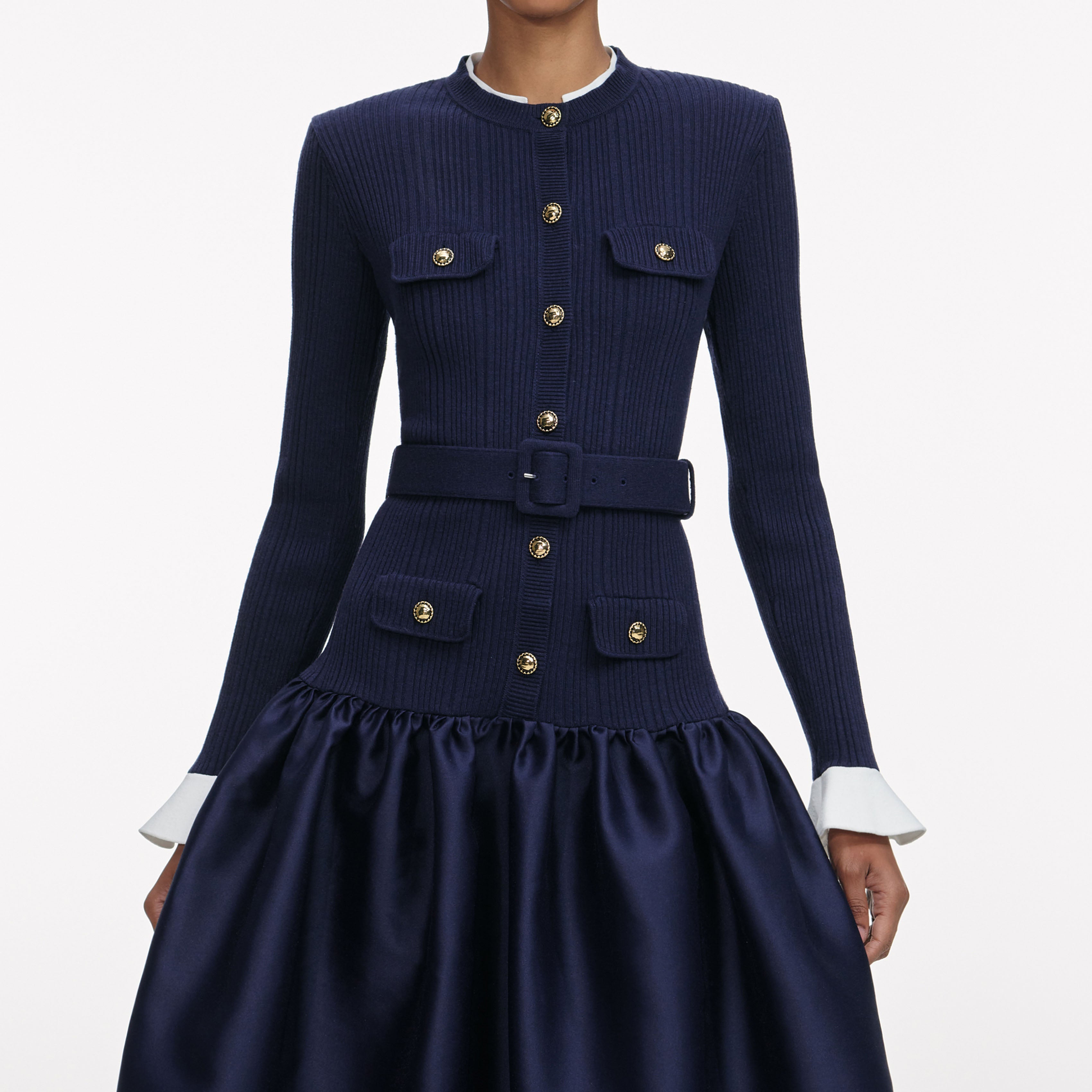 Jane Navy Knit Taffeta Midi Dress Avalabel