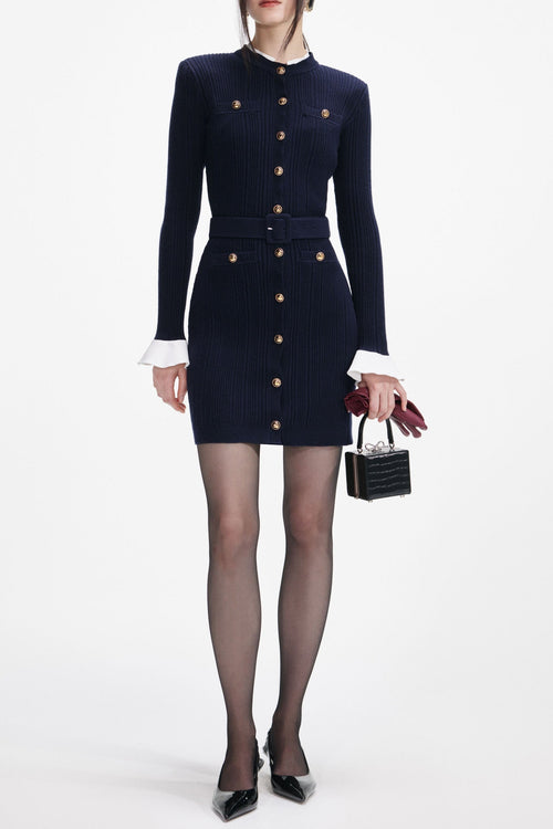 carlin Navy Viscose Knit Mini Dress Avalabel