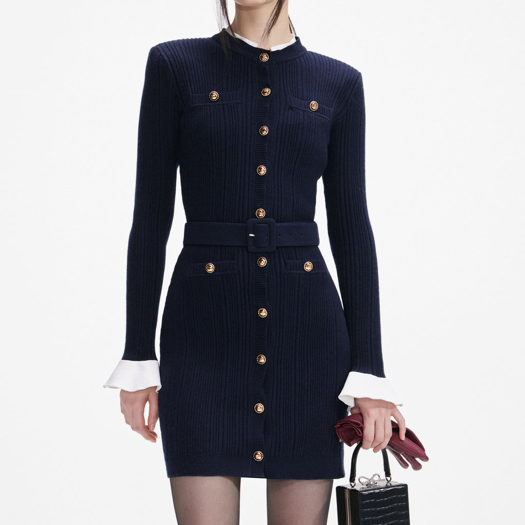 carlin Navy Viscose Knit Mini Dress Avalabel