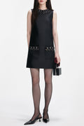 maggie Black Taffeta Embellished Trim Mini Dress Avalabel