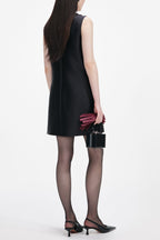 maggie Black Taffeta Embellished Trim Mini Dress Avalabel